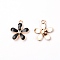 Zinc Alloy Enamel Flower Pendant, with Crystal Rhinestone, Light Gold, Black, 20.5x18x2.5mm, Hole: 2mm