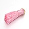 Nylon Tassel Pendant Decorations, with Golden Tone Iron Findings, Pink, 27~30x15mm, Jump Ring: 4mm, Hole: 4x2mm, 10pcs/bag