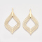 Brass Pendants, Etched Metal Embellishments, Light Gold, 39x22x0.3mm, Hole: 1mm