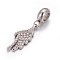 304 Stainless Steel European Dangle Charms, with Rhinestone, Large Hole Pendants, Wing, Stainless Steel Color, Crystal, 29mm, Hole: 4.5mm, Pendant: 20x7x2mm