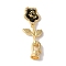 Brass Micro Pave Cubic Zirconia Fold Over Clasps, Nickel Free, Enamel Flower, Black, 39mm, Hole: 1.8mm