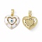 Brass Enamel Pendants, Micro Pave Cubic Zirconia, Cadmium Free & Nickel Free & Lead Free, with Glass Rhinestone, Real 18K Gold Plated, Heart with Evi Eye Charms, White, 17.5x16x2.5mm, Hole: 5x2mm