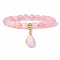 Natural Rose Quartz Beaded Stretch Bracelets, with Teardrop Charm, 7-1/2 inch(19cm)