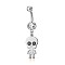 Piercing Jewelry, Brass Cubic Zirciona Navel Ring, Belly Rings, with 304 Stainless Steel Bar, Lead Free & Cadmium Free, Skull, Platinum, 47mm, Pendant: 25x11mm, Bar: 14 Gauge(1.6mm), Bar Length: 3/8