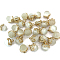 Cat Eye Charms, with Golden Tone Brass Findings, Round Charm, White, 10mm