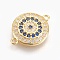 Brass Micro Pave Cubic Zirconia Links, Long-Lasting Plated, Flat Round, Lead Free & Nickel Free & Cadmium Free, Colorful, Real 18K Gold Plated, 18.5x14x2.5mm, Hole: 1mm