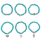 6Pcs 6 Style Synthetic Turquoise Round Beaded Stretch Bracelets Set, Helm & Butterfly & Owl Alloy Charms Stackable Bracelets for Women, Inner Diameter: 2~2-1/8inch(5.2~5.8cm), 1Pc/style
