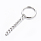Tarnish Resistant Polishing 304 Stainless Steel Split Key Rings, Keychain Clasp Findings, with Extended Curb Chains, Stainless Steel Color, 84mm, Key Rings: 30x2.8mm