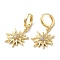Rack Plating Brass Micro Pave Cubic Zirconia Dangle Hoop Earrings, Sun, Golden, 32x17.5mm
