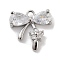 Brass Pave Clear Cubic Zirconia Charms, Cadmium Free & Nickel Free & Lead Free, Bowknot with Flower, Platinum, 12.5x12.5x3mm, Hole: 1.4mm