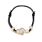 Alloy with Rhinestone Musical Note Link Bracelet, Braided Cords Adjustable Bracelet, Golden, 7-1/8 inch(18cm)