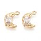 Brass Micro Pave Cubic Zirconia Pendants, Moon Charms, Real 18K Gold Plated, 13x9~9.5x4~4.5mm, Hole: 1.2~1.4mm