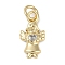 Rack Plating Brass Micro Pave Cubic Zirconia Pendants, Lead Free & Cadmium Free, Long-Lasting Plated, Human Charms, with Jump Ring, Real 18K Gold Plated, 15x8x2mm