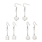 3 Pair 3 Style Heart & Flat Round & Square 304 Stainless Steel Dangle Earrings, Brass Chains Tassel Drop Earrings for Women, Stainless Steel Color, 45~47mm, Pin: 0.7mm, 1 Pair/style