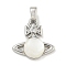 Brass with Clear Cubic Zirconia with Sea Shell Pendants, Cadmium Free & Nickel Free & Lead Free, Planet, White, Platinum, 16.5x16x3.5mm, Hole: 5x3mm