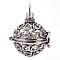Rack Plating Brass Cage Pendants, Nickel Free, For Chime Ball Pendant Necklaces Making, Hollow Round with Heart, Antique Silver, 30x29x24mm, Hole: 5x6mm, inner measure: 19mm