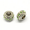 Alloy Rhinestone European Beads, Rondelle Large Hole Beads, Peridot, 11x7mm, Hole: 4.5mm