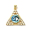Real 18K Gold Plated Brass Pendants, with Glass and Acrylic, Triangle With Evil Eye Charms, Light Sky Blue, 27x28x7mm, Hole: 4x3.5mm
