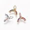 Brass Cubic Zirconia Charms, Long-Lasting Plated, Curved, Colorful, Mixed Color, 7.3x10x1.6mm, Hole: 3.5mm