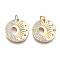 Brass Micro Pave Clear Cubic Zirconia Pendants, Nickel Free, Flat Round with Sun & Moon, Real 18K Gold Plated, 18x18x2mm, Jump Ring: 5x0.7mm, 3mm inner diameter