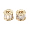 Brass Micro Pave Clear Cubic Zirconia Beads, with Enamel and Jump Ring, Long-Lasting Plated, Rondelle, Real 18K Gold Plated, 7x5.5mm, Hole: 2.4mm