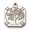 Non-Tarnish 304 Stainless Steel Pendants, Square with Tree of Life, Stainless Steel Color, 21.5x18.5x2.5mm, Hole: 1.6mm
