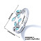 Exquisite Brass Cubic Zirconia Willow Leaf Cuff Rings for Women, Platinum, Pale Turquoise, Inner Diameter: 17mm