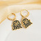 Fashionable Brass Cubic Zirconia Ghost Hoop Earrings, Golden, 30x16mm