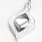 Openable Stainless Steel Memorial Urn Ashes Pendants, with Rhinestones, Rhombus with Heart, Stainless Steel Color, 42x20.5x7mm