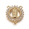 Brass Cubic Zirconia Chandelier Component Links, 3 Loop Connectors, Religion, Flower with Virgin Mary, Clear, Golden, 18.5x16x2.5mm, Hole: 1mm