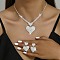 Heart Brass Rhinestone Stud Earrings & Pendant Necklaces Set for Women, Silver, 315mm