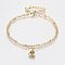 304 Stainless Steel Cable Chain Bracelets, Multi-strand Bracelets, with Rhinestone, Lobster Claw Clasps, Triangle, Golden, Peridot, 7-1/8 inch(180mm), 1.5~2mm