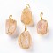 Natural Citrine Big Pendants, with Golden Plated Brass Wire, Nuggets, 40~58x19~30mm, Hole: 7x9mm