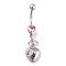 Piercing Jewelry, Brass Cubic Zirciona Navel Ring, Belly Rings, with 304 Stainless Steel Bar, Lead Free & Cadmium Free, Heart, Pink, 41mm, Pendant: 19x10mm, Bar: 14 Gauge(1.6mm), Bar Length: 3/8