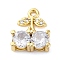Brass Micro Pave Cubic Zirconia Charms, Cadmium Free & Nickel Free & Lead Free, Cherry, Real 18K Gold Plated, 13x11x3.5mm, Hole: 1.2mm