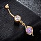 Brass Cubic Zirconia Navel Ring, Belly Rings, with 304 Stainless Steel Bar, Cadmium Free & Lead Free, Real 18K Gold Plated, Lilac, 42x8mm, Bar: 15 Gauge(1.5mm), Bar Length: 3/8