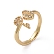 Adjustable Brass Finger Rings, Cuff Rings, Open Rings, with Micro Pave Clear Cubic Zirconia, Long-Lasting Plated, Key & Lock, Golden, Size 6, 16mm