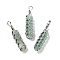 Natural Green Aventurine Big Pointed Pendants, Eco-Friendly Copper Wire Wrapped, Platinum, Cadmium Free & Lead Free, Bullet, 54.5x14x13.5mm, Hole: 8mm