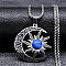 Gothic Moon Sun 201 Stainless Steel Pave Natural Lapis Lazuli Pendant Necklaces for Women, Stainless Steel Color, 19.69 inch(50cm)
