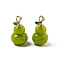 Brass Handmade Lampwork Pendants, Fruit Charms, Pear, 22x13x13mm, Hole: 2.5x4.5mm