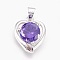 Brass Micro Pave Cubic Zirconia Pendants, Heart, Platinum, Mauve, 15.5~16x13x4~4.5mm, Hole: 4x5mm