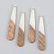 Opaque Resin & Walnut Wood Pendants, Teardrop, Floral White, 44x7.5x3mm, Hole: 1.5mm