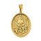 Ion Plating(IP) 304 Stainless Steel Pendants, Oval with Saint Charm, Golden, 35.5x26x4mm, Hole: 9.5x5mm