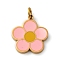 316 Surgical Stainless Steel Enamel Pendants, with Jump Rings, Flower Charm, Ion Plating(IP), Real 18K Gold Plated, Pink, 13.5x12x1.5mm, Hole: 2.6mm