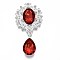 Alloy Flat Back Cabochons, with Acrylic Rhinestones, Oval and Teardrop, Silver Color Plated, Faceted, Red, 58x29x7mm, Pendant: 24.5x13x7mm