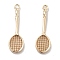 Brass Pendants, Cadmium Free & Nickel Free & Lead Free, Badminton Racket, Real 18K Gold Plated, 27x8x2mm, Hole: 1.6mm