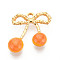 304 Stainless Steel Enamel Pendants, Real 18K Gold Plated, Cherry Charm, Ion Plating(IP), Dark Orange, 17x17x3.5mm, Hole: 1.8mm
