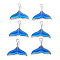 Platinum Alloy Enamel Pendants, Fishtail, Blue, 17x20.35x2mm, Hole: 1.6mm