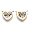 Brass Micro Pave Clear Cubic Zirconia Charms, with Enamel, Heart with HeartBeat, Nickel Free, Black, Real 18K Gold Plated, 11x12.5x2mm, Hole: 1mm