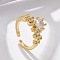 Round Brass Micro Pave Clear Cubic Zirconia Cuff Rings, Cadmium Free & Lead Free, Real 18K Gold Plated, Inner Diameter: Adjustable